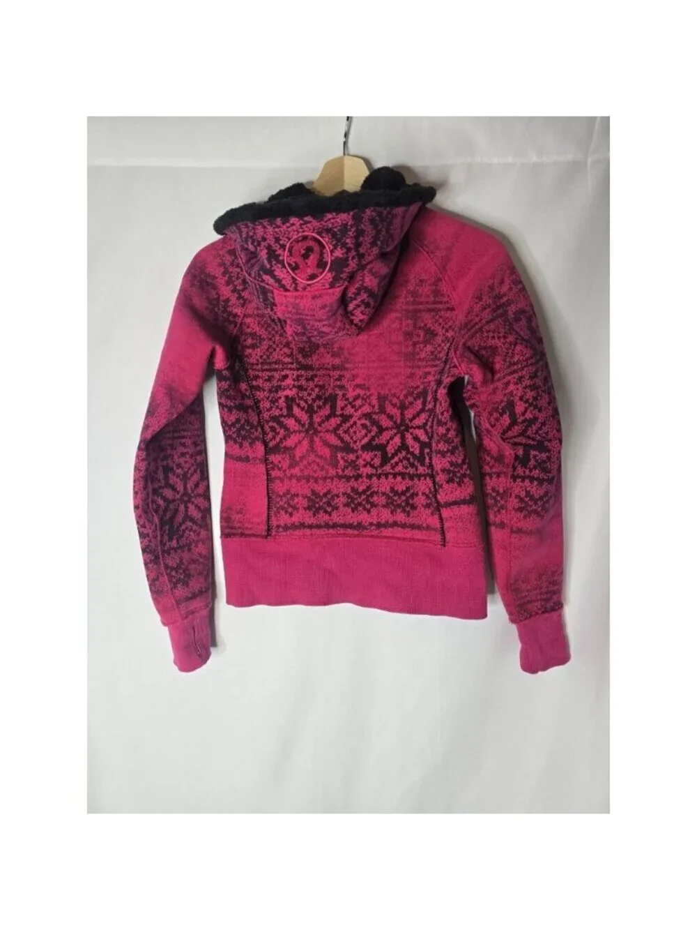 Lululemon Scuba Jacket Special Edition Pink Snowflake Fluffy Hood Full Zip Sz 4